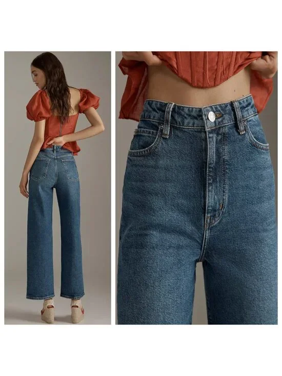 FRAME The Wide Jeans High Rise Wide Leg Ankle Rival Blue Size 31 - Picture 2 of 14